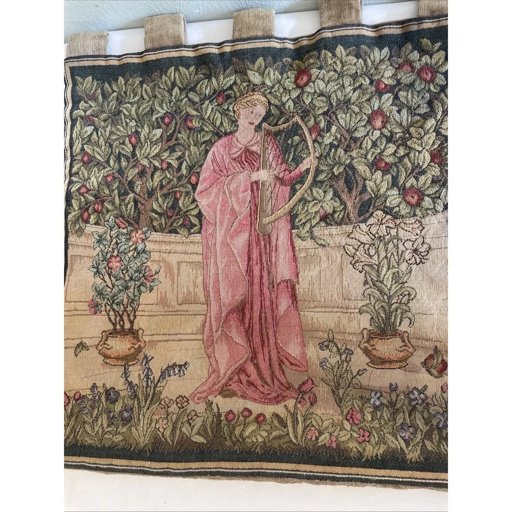 The Minstrel with Harp William Morris Floral Tapestry Wall Hanging 18 X 18 In